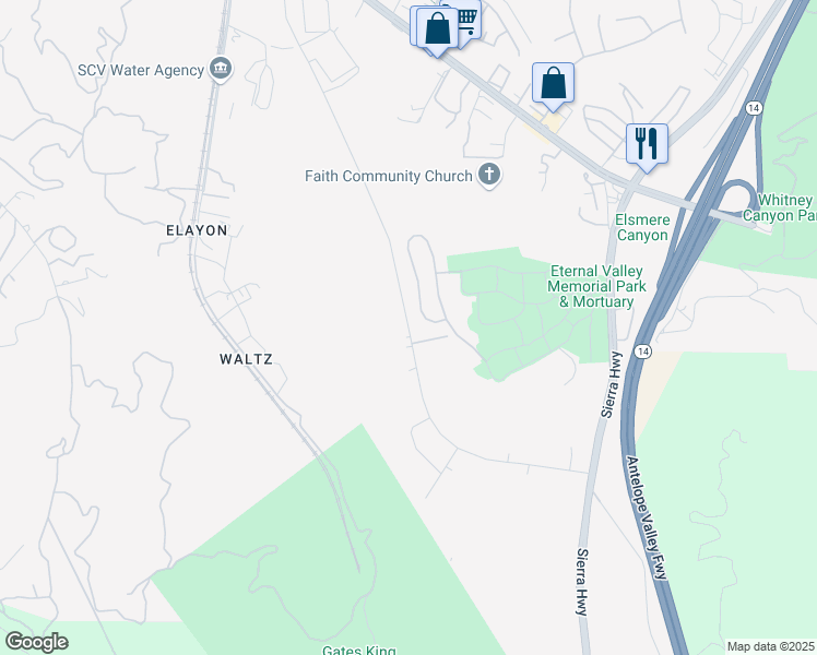 map of restaurants, bars, coffee shops, grocery stores, and more near Needham Ranch Parkway in Santa Clarita