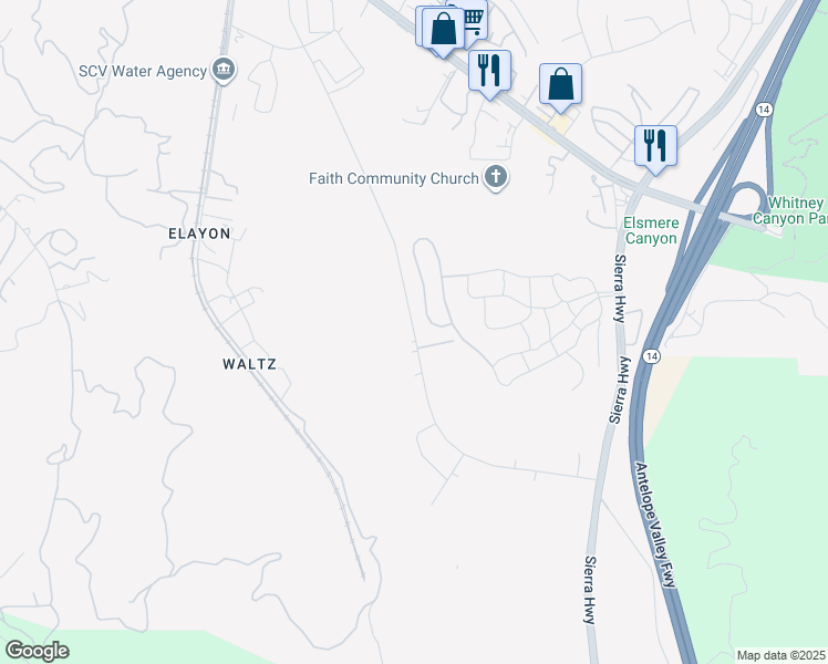 map of restaurants, bars, coffee shops, grocery stores, and more near Needham Ranch Parkway in Santa Clarita