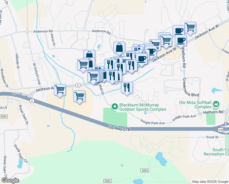 map of restaurants, bars, coffee shops, grocery stores, and more near 2128 Jackson Avenue West in Oxford