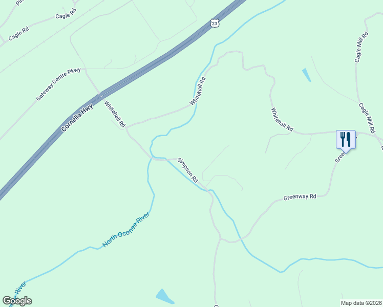 map of restaurants, bars, coffee shops, grocery stores, and more near 4208 Simpson Road in Gainesville