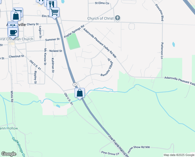 map of restaurants, bars, coffee shops, grocery stores, and more near 19 Madison Lane in Adairsville
