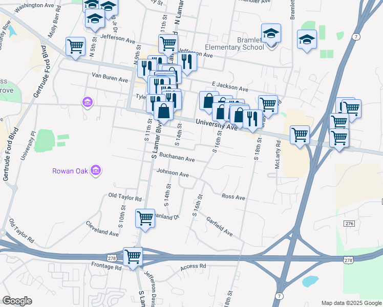 map of restaurants, bars, coffee shops, grocery stores, and more near 1411 Pierce Avenue in Oxford