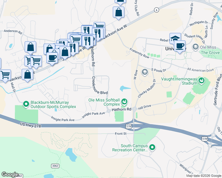 map of restaurants, bars, coffee shops, grocery stores, and more near 531 Hathorn Road in Oxford