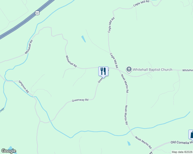 map of restaurants, bars, coffee shops, grocery stores, and more near 4327 Greenway Road in Gainesville
