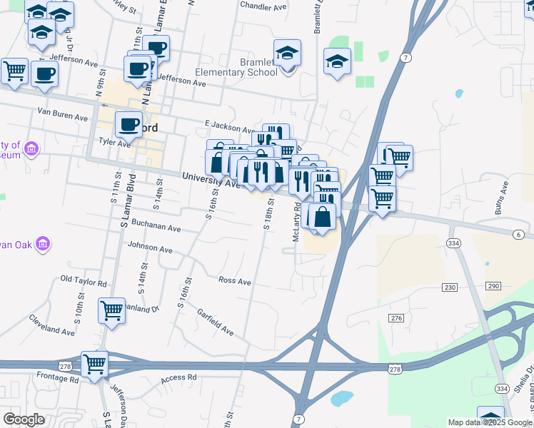 map of restaurants, bars, coffee shops, grocery stores, and more near 201 S 18th St in Oxford
