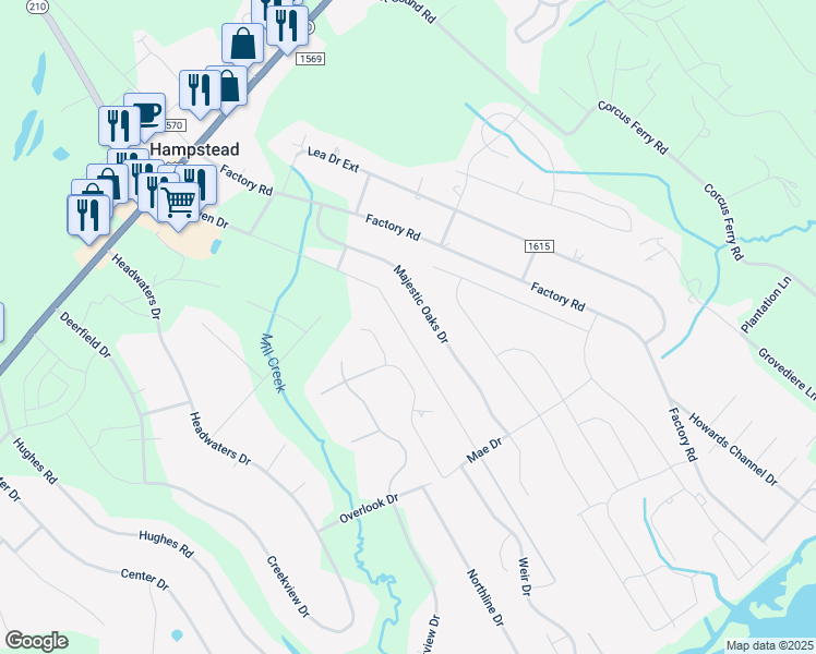 map of restaurants, bars, coffee shops, grocery stores, and more near 665 Dan Owen Drive in Hampstead