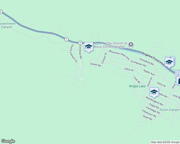 map of restaurants, bars, coffee shops, grocery stores, and more near Lark Drive in Wrightwood