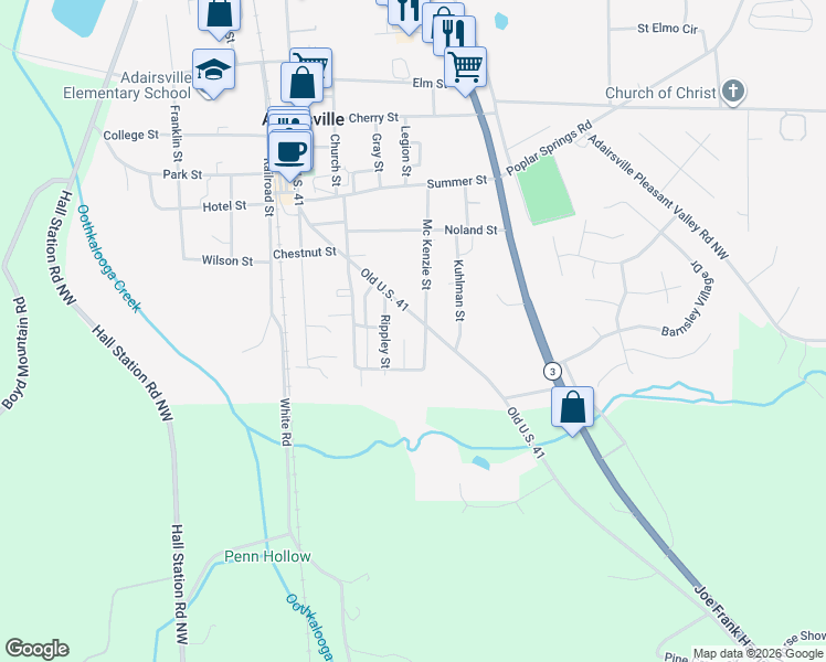 map of restaurants, bars, coffee shops, grocery stores, and more near 138 41st Street in Adairsville