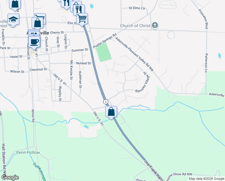 map of restaurants, bars, coffee shops, grocery stores, and more near 15 Heritage Avenue in Adairsville