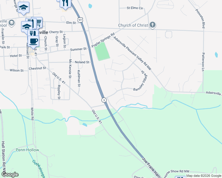 map of restaurants, bars, coffee shops, grocery stores, and more near 15 Heritage Avenue in Adairsville
