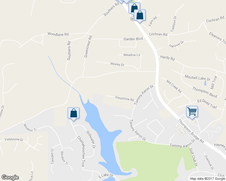 map of restaurants, bars, coffee shops, grocery stores, and more near 3550 Greystone Road in Gainesville