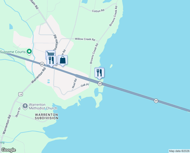map of restaurants, bars, coffee shops, grocery stores, and more near 3374 Alabama 69 in Guntersville