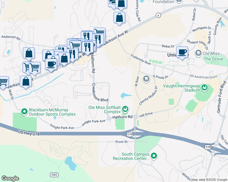 map of restaurants, bars, coffee shops, grocery stores, and more near 531 Hathorn Road in Oxford