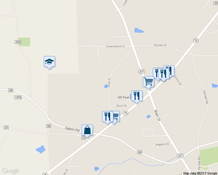 map of restaurants, bars, coffee shops, grocery stores, and more near Pine Street in Geraldine