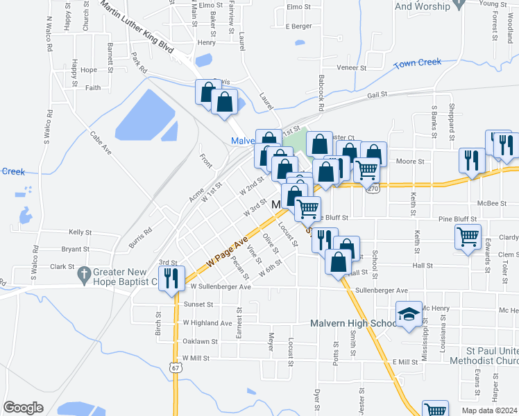 map of restaurants, bars, coffee shops, grocery stores, and more near 210 Locust Street in Malvern