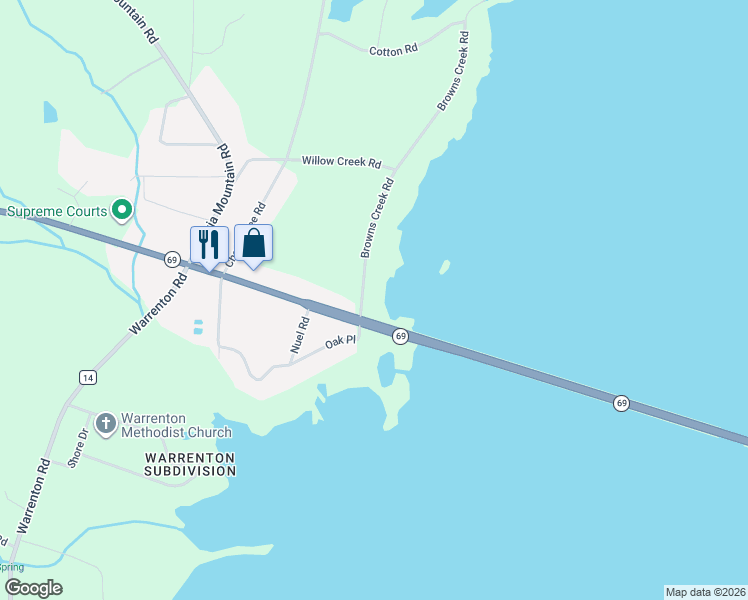 map of restaurants, bars, coffee shops, grocery stores, and more near 3374 Alabama 69 in Guntersville