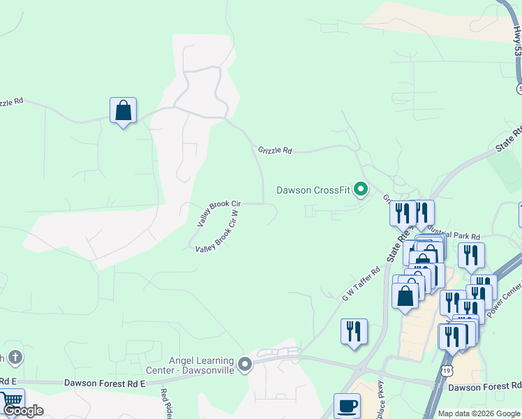 map of restaurants, bars, coffee shops, grocery stores, and more near 4 Valley Brook Circle in Dawsonville