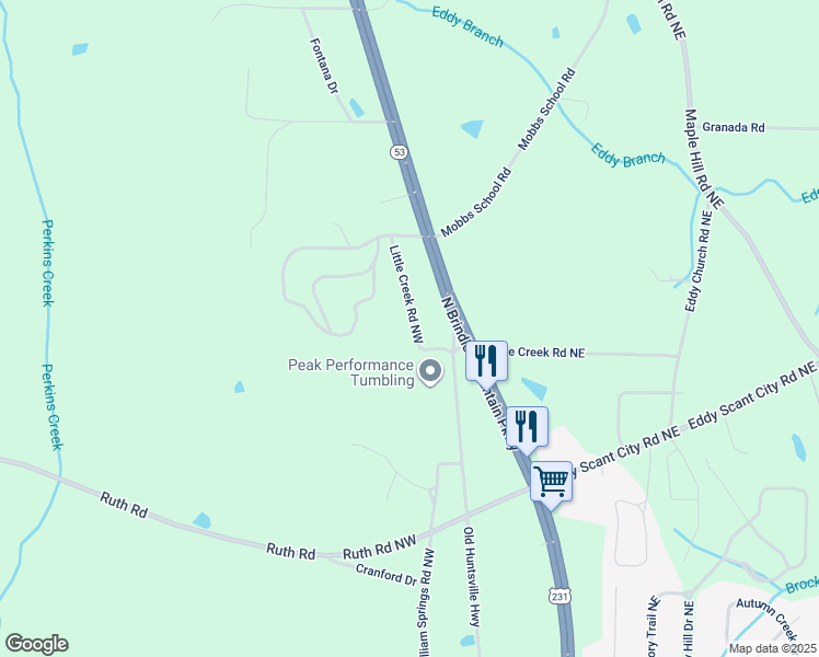 map of restaurants, bars, coffee shops, grocery stores, and more near 565 Random Road in Arab