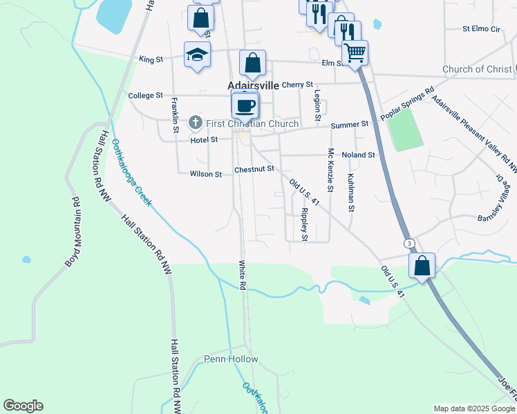 map of restaurants, bars, coffee shops, grocery stores, and more near 311 South Main Street in Adairsville