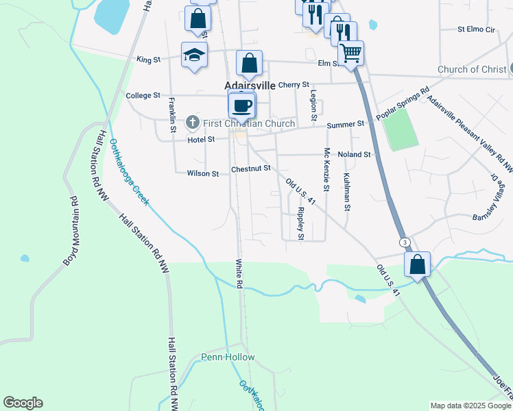 map of restaurants, bars, coffee shops, grocery stores, and more near 311 South Main Street in Adairsville