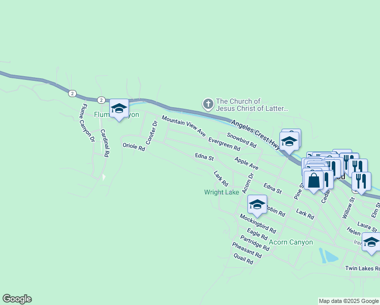 map of restaurants, bars, coffee shops, grocery stores, and more near 786 Lark Road in Wrightwood