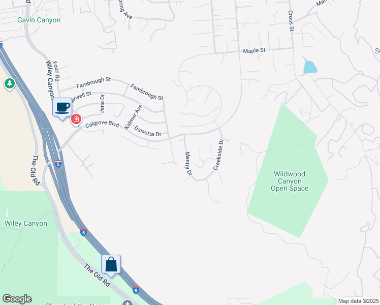 map of restaurants, bars, coffee shops, grocery stores, and more near 24220 Mentry Drive in Santa Clarita