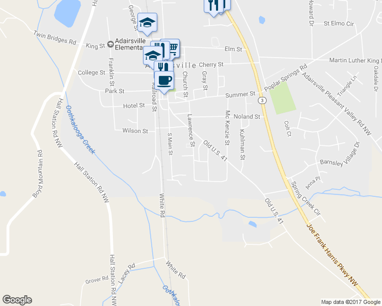 map of restaurants, bars, coffee shops, grocery stores, and more near 10 November Lane in Adairsville