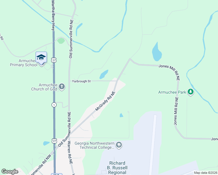 map of restaurants, bars, coffee shops, grocery stores, and more near 170 Yarbrough Street in Rome