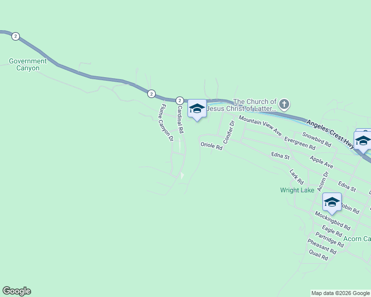 map of restaurants, bars, coffee shops, grocery stores, and more near Cardinal Road in Wrightwood