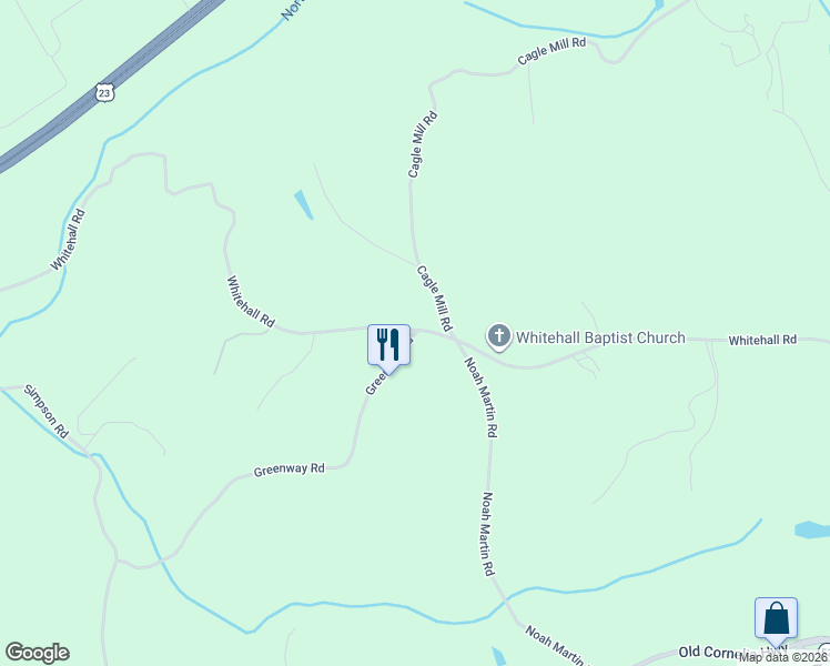 map of restaurants, bars, coffee shops, grocery stores, and more near 4328 Greenway Road in Lula