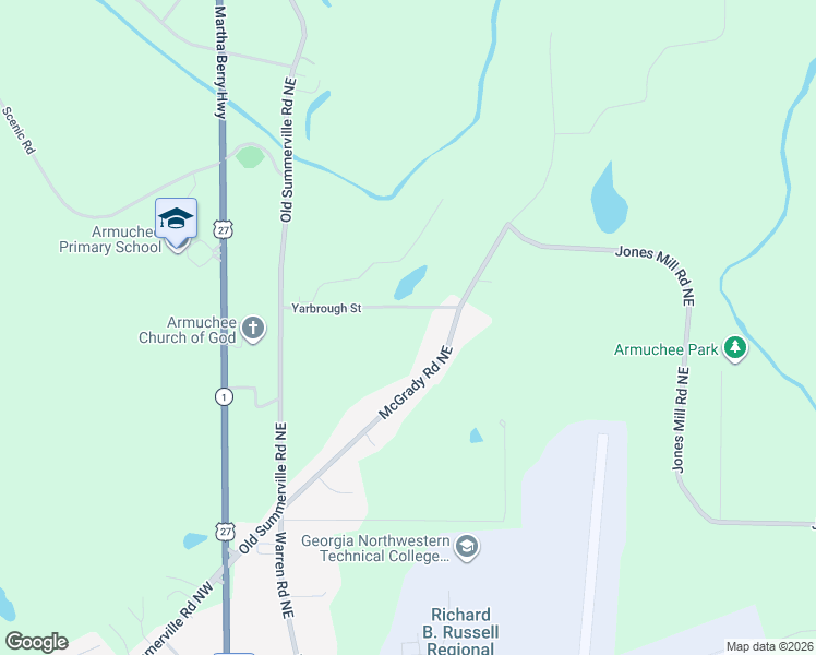 map of restaurants, bars, coffee shops, grocery stores, and more near 170 Yarbrough Street in Rome