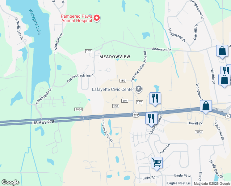 map of restaurants, bars, coffee shops, grocery stores, and more near 1-99 County Road 150 in Oxford