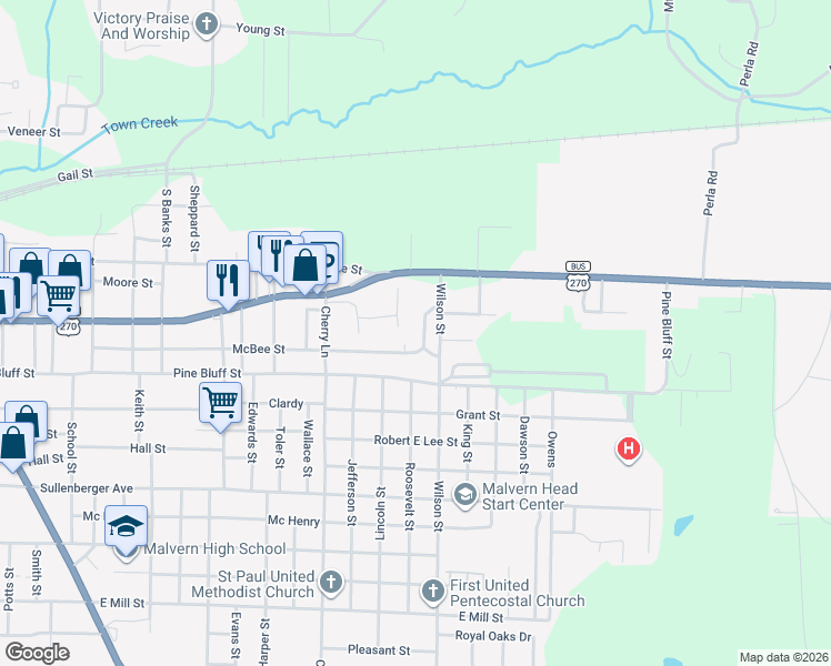 map of restaurants, bars, coffee shops, grocery stores, and more near 1503 Dogwood Trail in Malvern