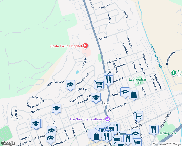map of restaurants, bars, coffee shops, grocery stores, and more near 980 Loma Vista Place in Santa Paula