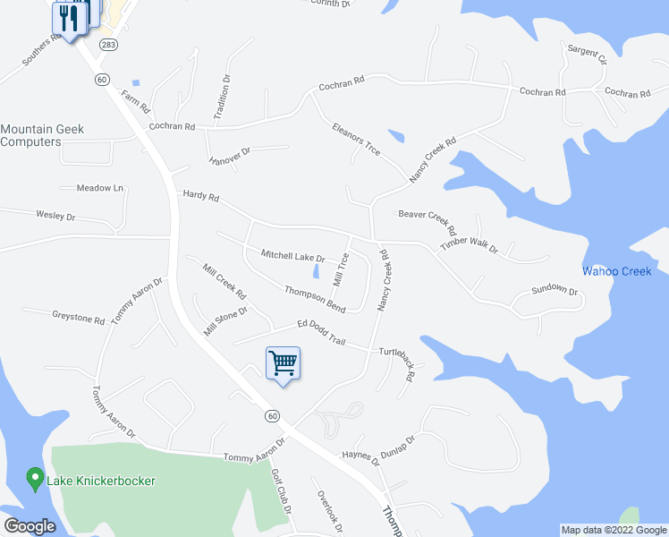 map of restaurants, bars, coffee shops, grocery stores, and more near 3650 Mitchell Lake Drive in Gainesville