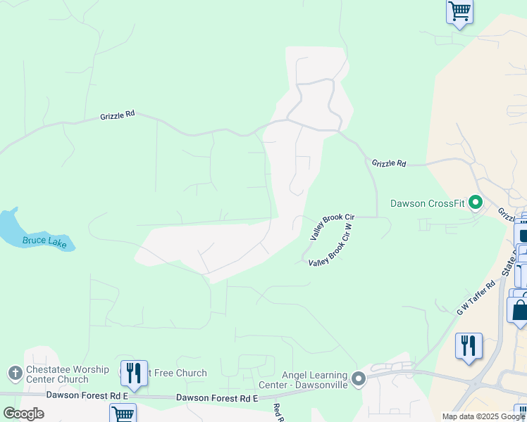 map of restaurants, bars, coffee shops, grocery stores, and more near 188 Mayapple Glen in Dawsonville
