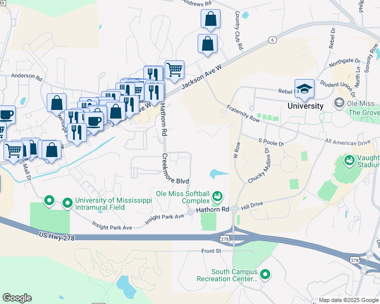 map of restaurants, bars, coffee shops, grocery stores, and more near 401 Hathorn Road in Oxford
