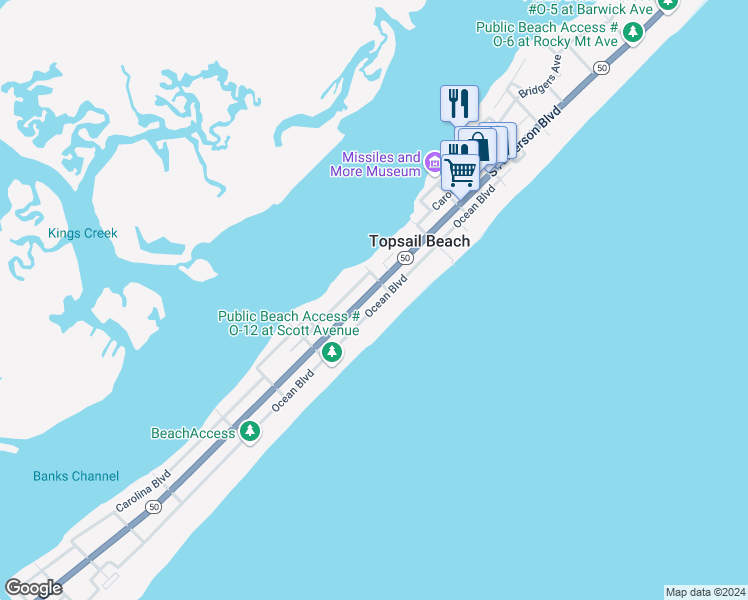 map of restaurants, bars, coffee shops, grocery stores, and more near 1008 South Anderson Boulevard in Holly Ridge