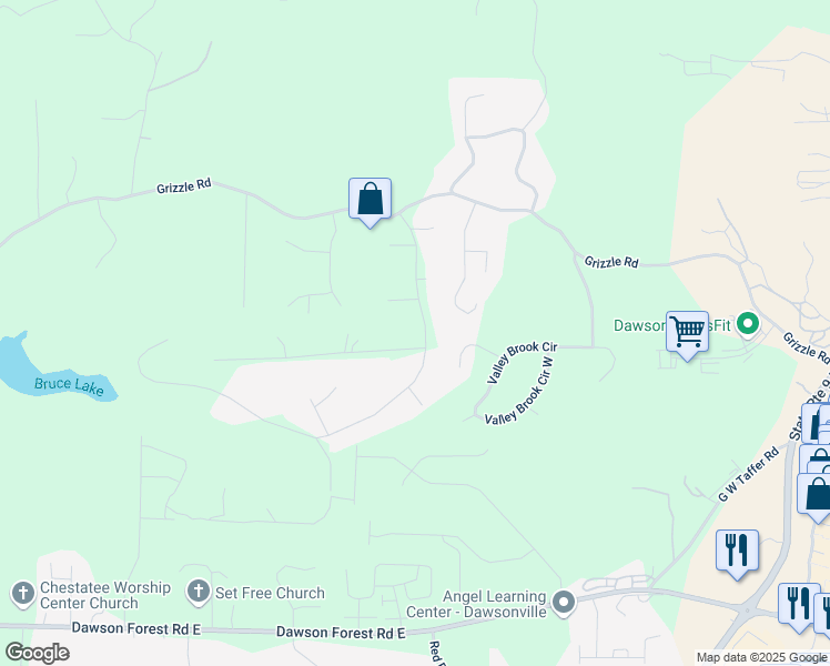 map of restaurants, bars, coffee shops, grocery stores, and more near 188 Mayapple Glen in Dawsonville