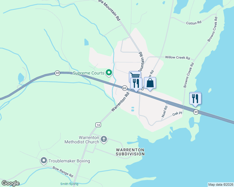 map of restaurants, bars, coffee shops, grocery stores, and more near 4035 Alabama 69 in Guntersville