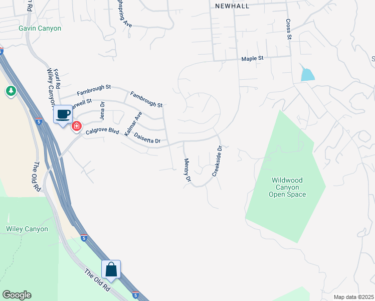 map of restaurants, bars, coffee shops, grocery stores, and more near 24232 Mentry Drive in Santa Clarita