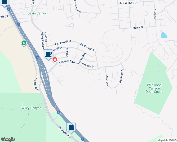 map of restaurants, bars, coffee shops, grocery stores, and more near 23678 White Oak Court in Santa Clarita
