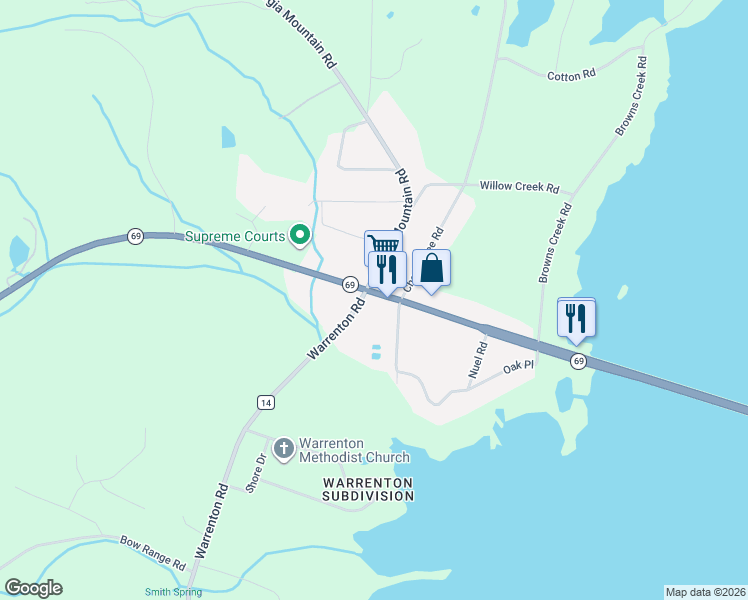 map of restaurants, bars, coffee shops, grocery stores, and more near 3895 Alabama 69 in Guntersville