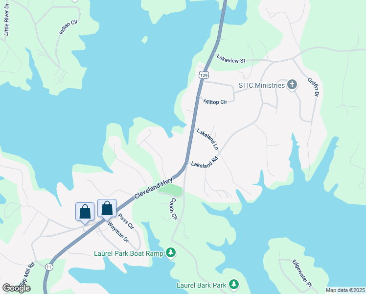 map of restaurants, bars, coffee shops, grocery stores, and more near 3223 Cleveland Highway in Gainesville