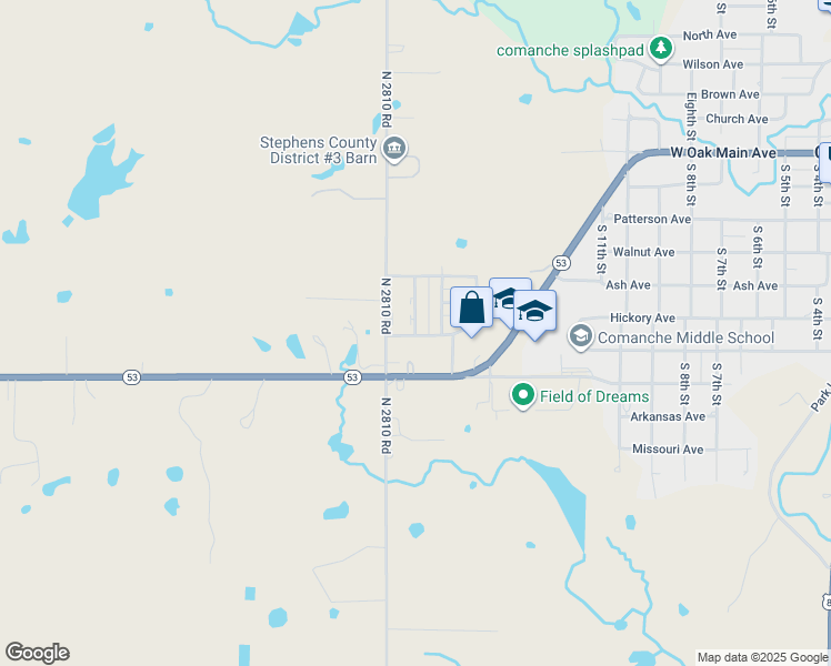 map of restaurants, bars, coffee shops, grocery stores, and more near 110 Seminole Drive in Comanche