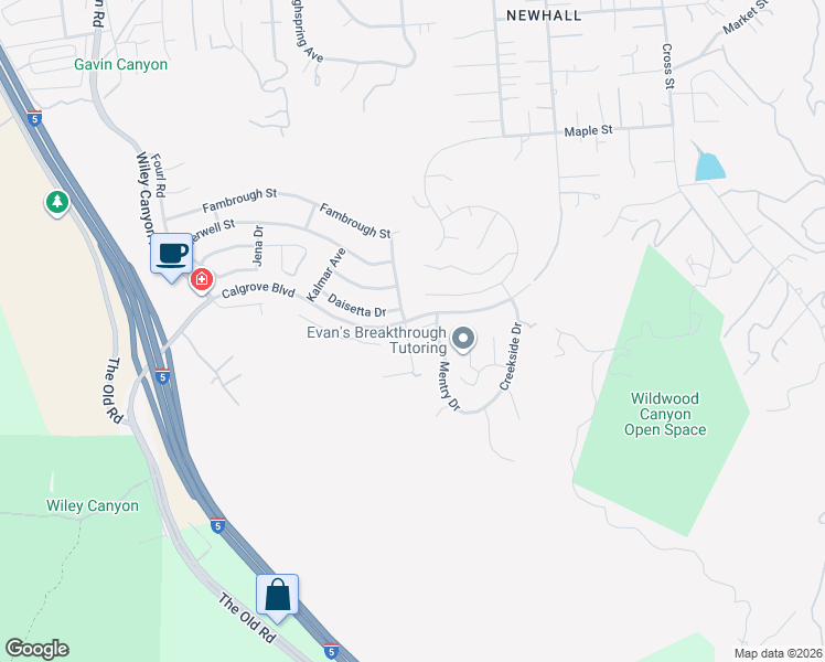 map of restaurants, bars, coffee shops, grocery stores, and more near 24584 Ebelden Avenue in Santa Clarita