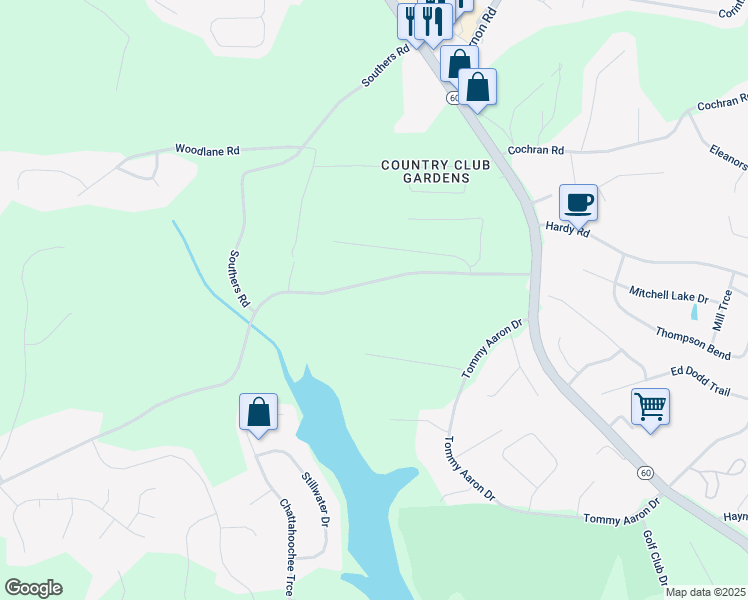 map of restaurants, bars, coffee shops, grocery stores, and more near 3645 Ledan Road in Gainesville