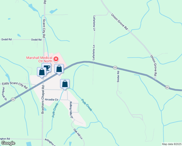 map of restaurants, bars, coffee shops, grocery stores, and more near 100 Williams Road in Guntersville