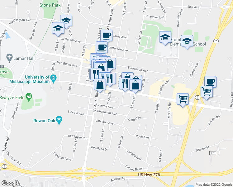map of restaurants, bars, coffee shops, grocery stores, and more near 1430 University Avenue in Oxford