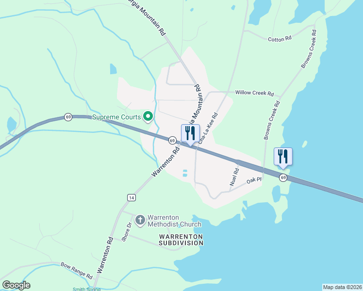 map of restaurants, bars, coffee shops, grocery stores, and more near 3895 Alabama 69 in Guntersville